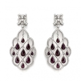 18k White Gold Diamond and Ruby Earrings
